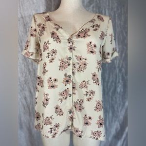 Sienna Sky floral button up polyester blouse with super cute back XS